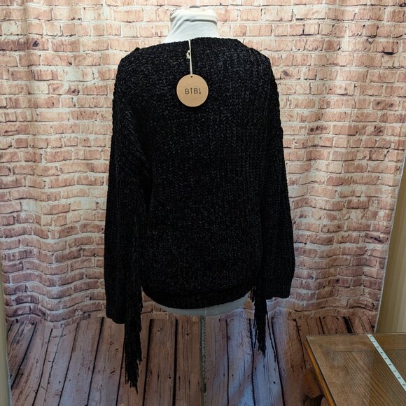Black Knit Sweater with Fringe Size Small - Picture 6 of 10